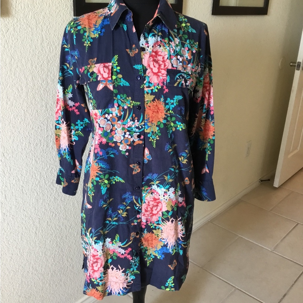 Soft Surroundings, floral print shirt dress, size PS